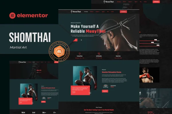 Shomthai martial arts Elementor template kit page previews
