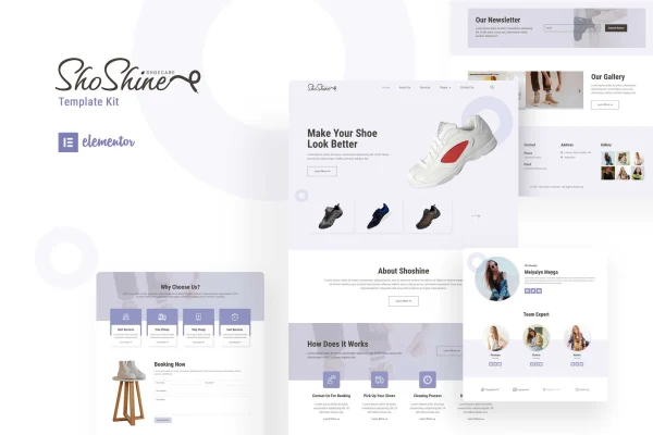 Shoshine cleaning service Elementor template kit page previews