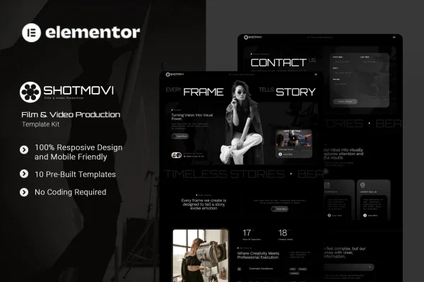 Shotmovi film and video production Elementor template kit preview