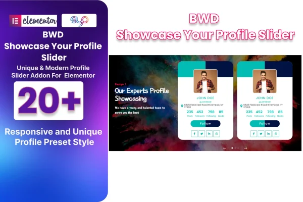 Showcase Your Profile Slider Addon For Elementor plugin banner