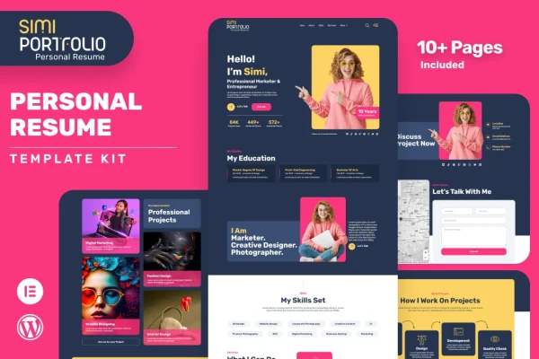 Simi personal portfolio and resume Elementor template kit preview