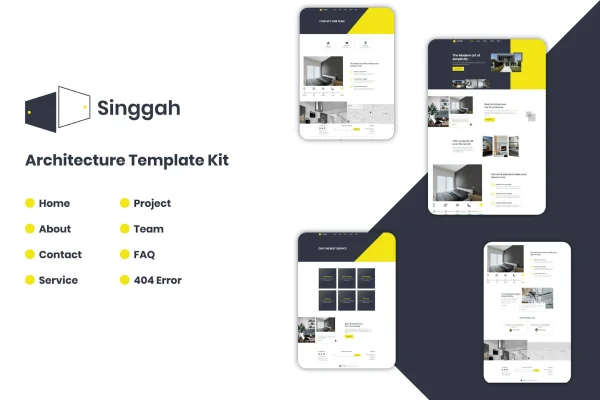 Singgah architecture Elementor Pro template kit preview with modern page layouts