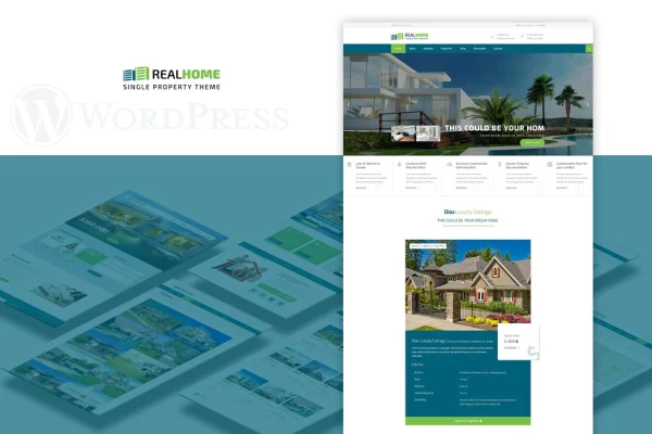 Single Property real estate WordPress theme preview showing a featured home listing