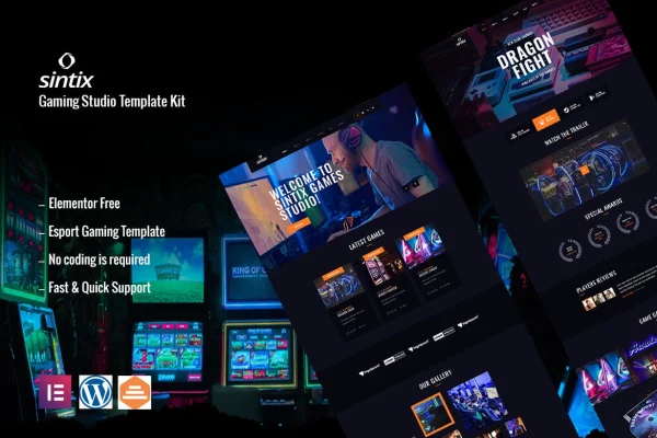 Sintix gaming studio Elementor template kit preview