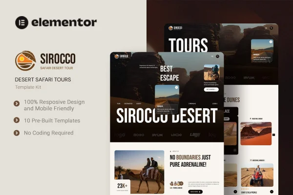 Sirocco desert safari tours Elementor template kit preview