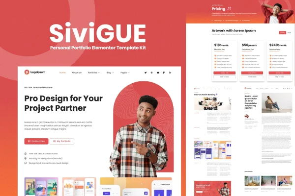 SiviGUE personal portfolio Elementor template kit preview