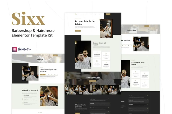 Sixx barbershop and hairdresser Elementor template kit preview