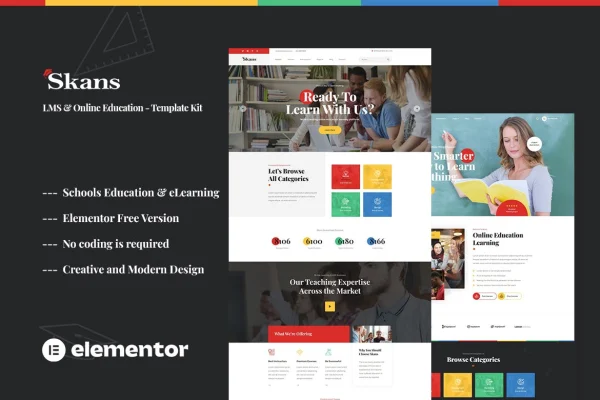 Skans learning and online education Elementor template kit preview