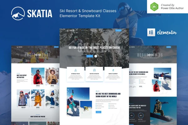 Skatia ski resort and snowboard classes Elementor template kit preview