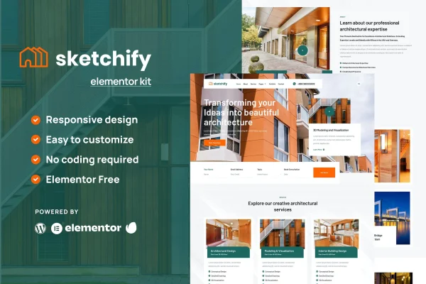 Sketchify architecture and construction Elementor template kit preview