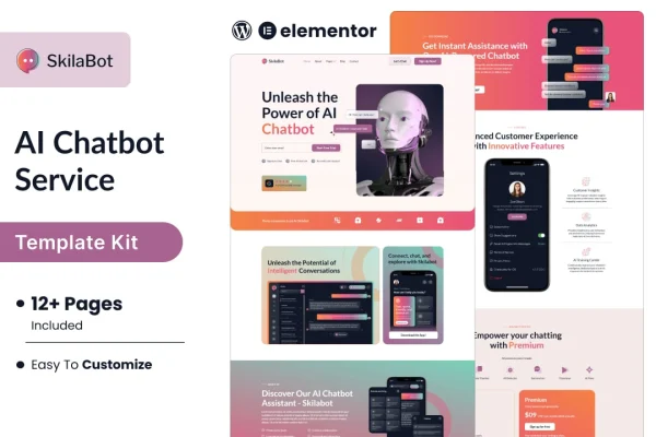 Skilabot AI chatbot service Elementor template kit cover image