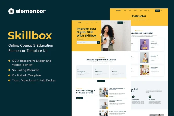 Skillbox online course and education Elementor template kit preview