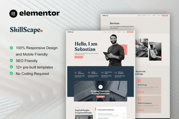 SkillScape creative agency and portfolio Elementor template kit preview
