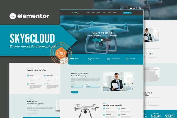 Sky&Cloud drone aerial photography and videography Elementor template kit preview