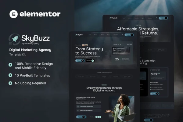 Skybuzz digital marketing agency Elementor template kit preview