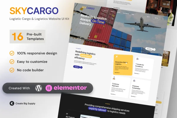 Skycargo logistics and cargo Elementor template kit preview
