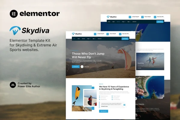 Skydiva skydiving and air sports Elementor template kit cover image