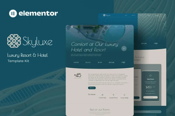 Skyluxe luxury resort and hotel Elementor template kit preview