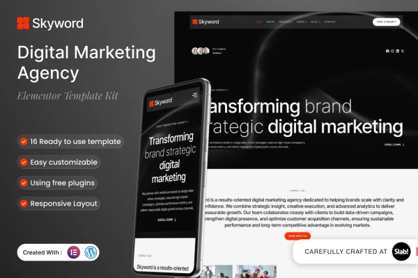 Skyword digital marketing agency Elementor template kit preview