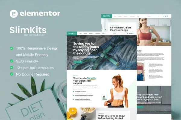 Slimkits weight loss and diet program Elementor template kit preview