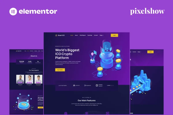 Smart ICO cryptocurrency Elementor template kit preview