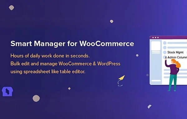 Smart Manager for WooCommerce plugin banner showing a spreadsheet-style product editor
