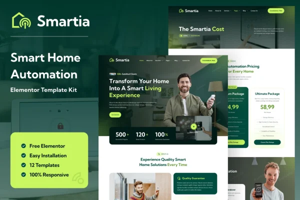 Smartia smart home automation Elementor template kit cover image