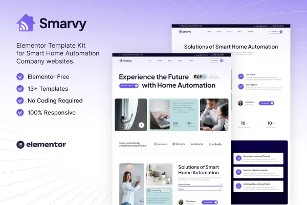 Smarvy smart home automation Elementor template kit preview