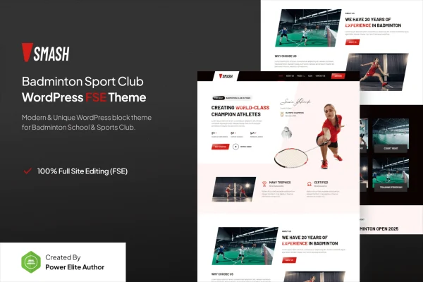 Smash badminton school and sports club WordPress theme preview