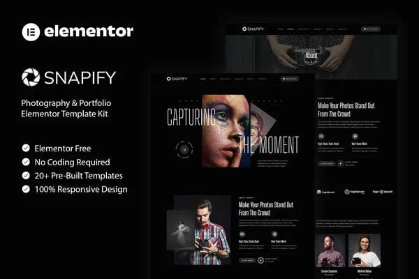 Snapify photography and portfolio Elementor template kit preview
