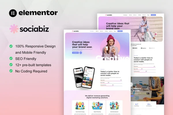 SociaBiz digital marketing agency Elementor Pro template kit preview
