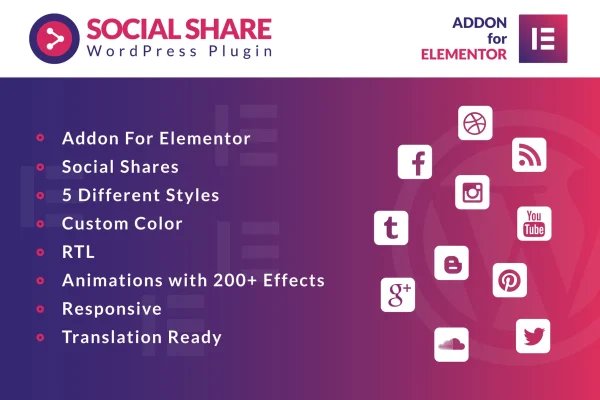 Social Share for Elementor plugin banner showing social media share buttons