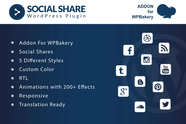 Social share for WPBakery plugin banner with styled social media share buttons