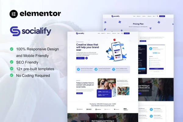 Socialify social media marketing agency Elementor template kit preview