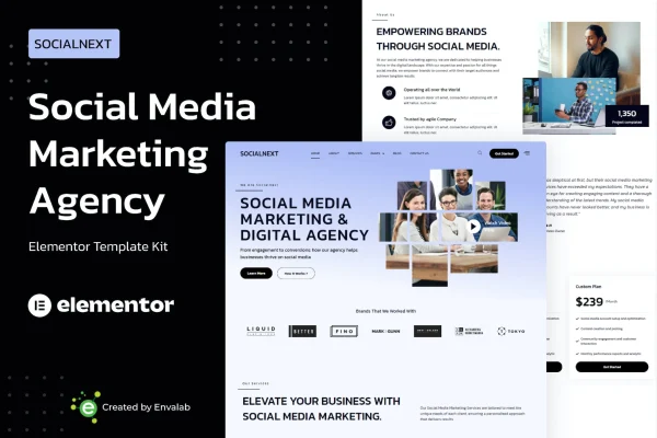 Socialnext social media marketing agency Elementor template kit preview