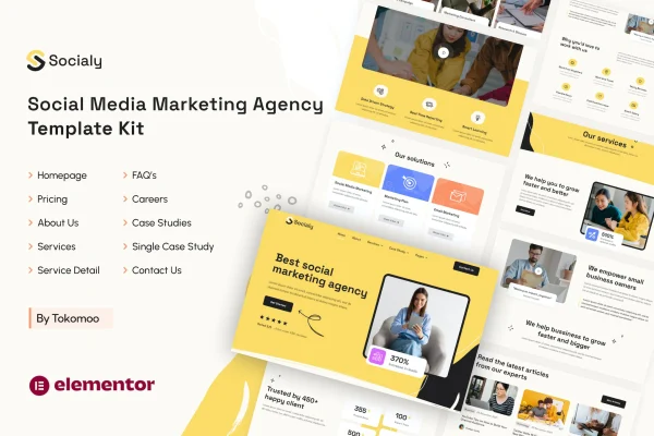 Socialy social media marketing agency Elementor template kit preview