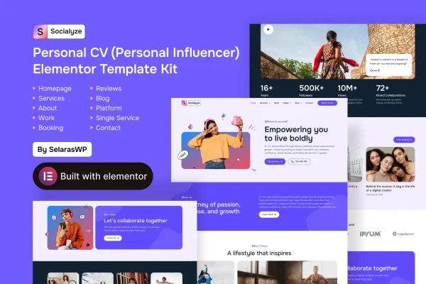 Socialyze personal CV Elementor template kit preview