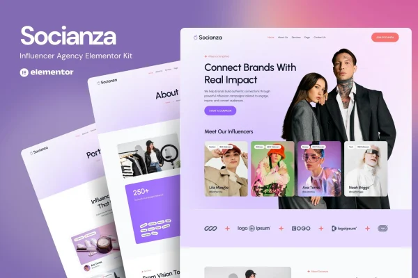 Socianza influencer agency Elementor template kit preview