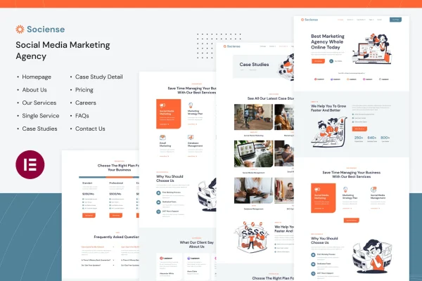 Socience social media marketing agency Elementor template kit cover image