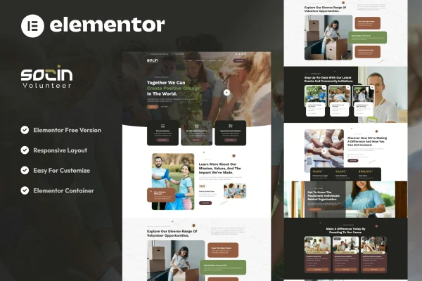 Socin volunteer and charity Elementor template kit cover image