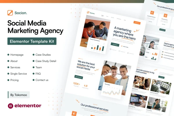 Socion social media marketing agency Elementor Pro template kit preview