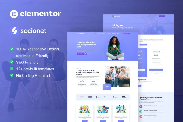 Socionet social media marketing agency Elementor template kit preview