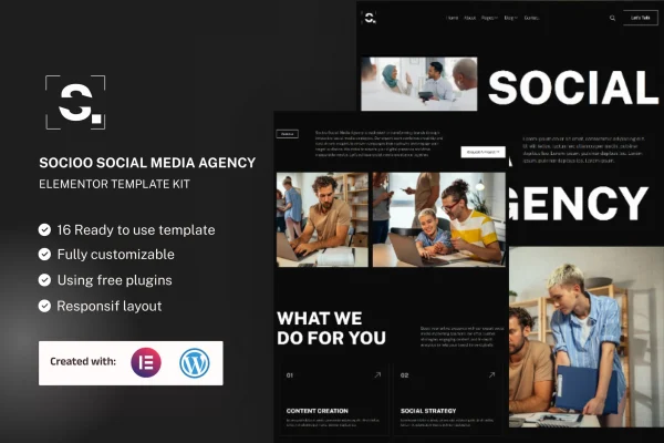 Socioo social media agency Elementor template kit preview
