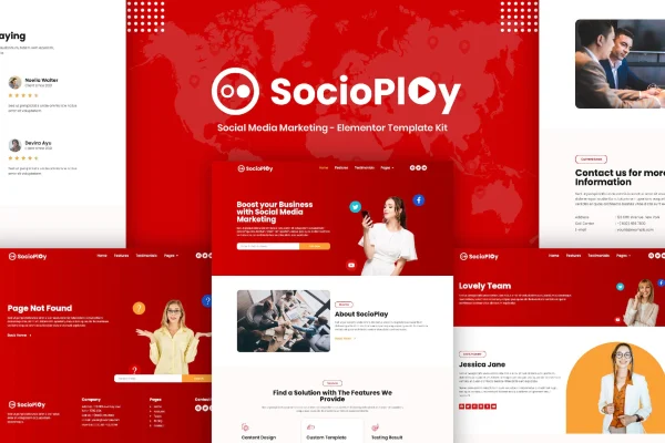 Socioplay social media marketing Elementor template kit preview