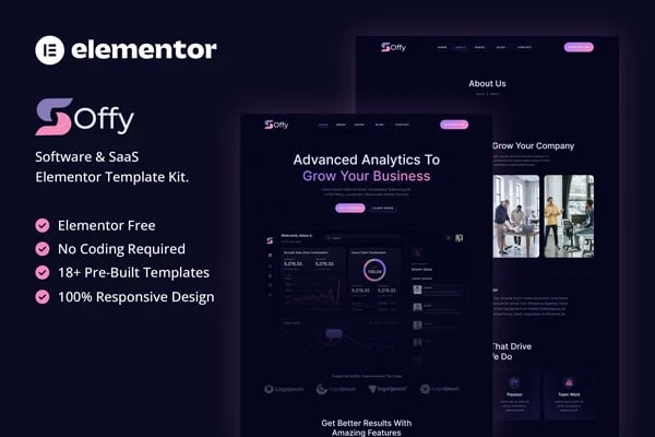 Soffy software and SaaS Elementor template kit cover image