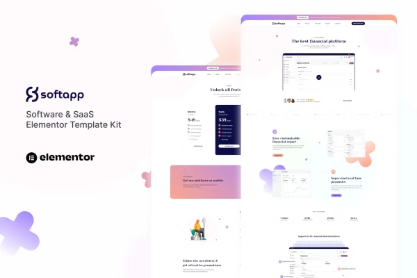 Softapp software and SaaS Elementor template kit preview