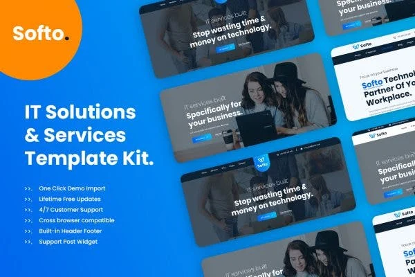 Softo IT Solutions and Business Elementor Template Kit page design preview