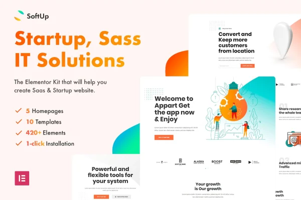 SoftUp SaaS and startup Elementor template kit cover image