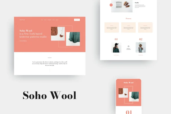 SohoWool handmade craft patterns Elementor template kit preview