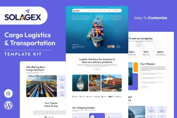 Solagex logistics and transportation Elementor template kit preview